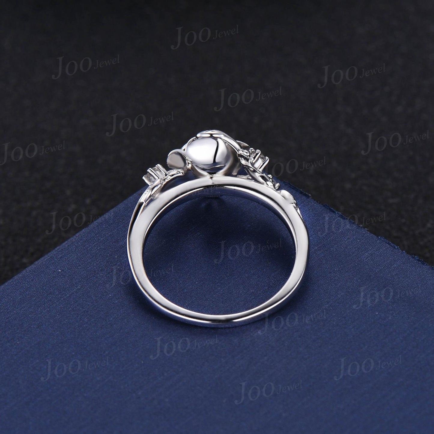 Rose Flower Engagement Ring 5mm Round Natural Rainbow Moonstone Wedding Ring Nature Inspired Leaf Floral Moonstone Ring June Birthstone Gift