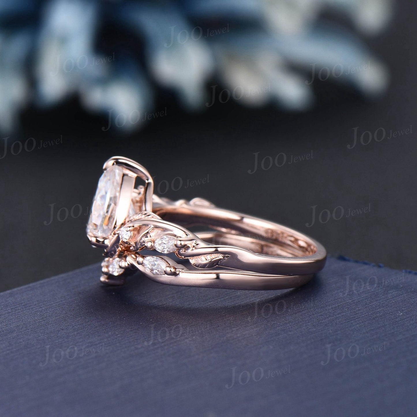 Nature Inspired Moissanite Engagement Ring Set Twist Band 1.25ct Pear Moissanite Diamond Wedding Ring Set Leaf Vine Ring Branch Bridal Set