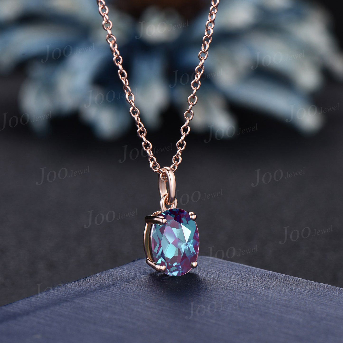 7*9mm Oval Color-Change Alexandrite Pendant Silver/14K/18K Solid Gold June Birthstone Wedding Necklace Alexandrite Solitaire Chain Necklace