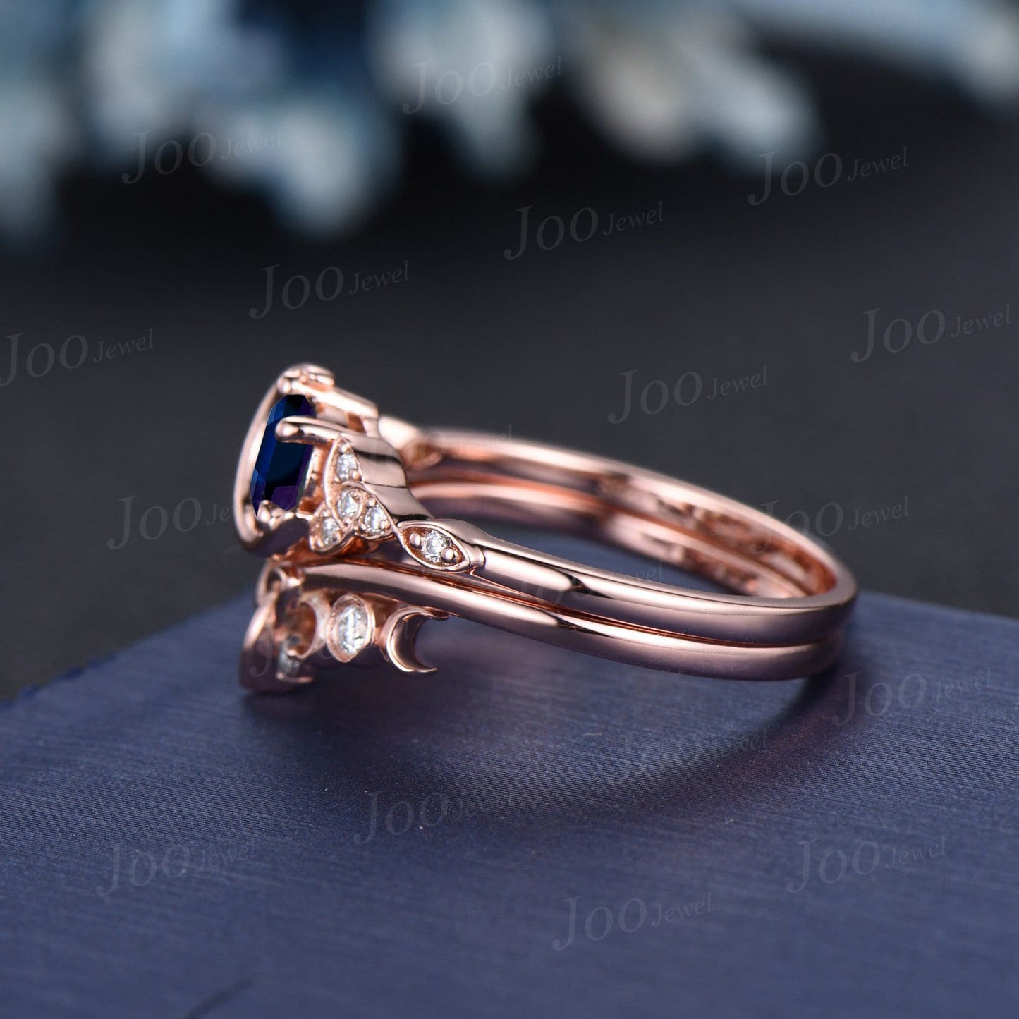 5mm Round Color-Change Alexandrite Celestial Moon Wedding Ring Moissanite Celtic Knot Trinity Band 10K Rose Gold June Birthstone Bridal Ring