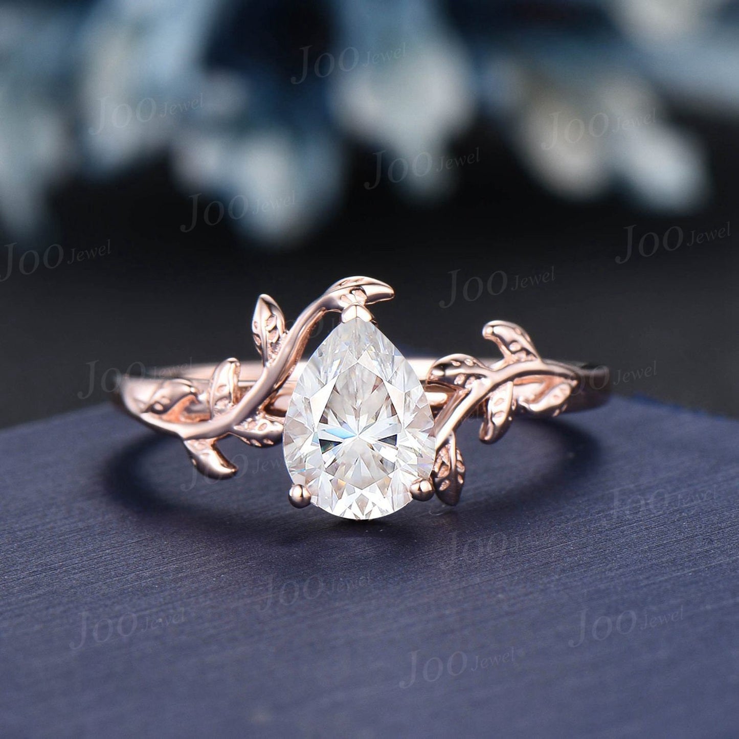 1.25ct Pear Moissanite Ring Set Nature Inspired Diamond Engagement Ring Rose Gold Leaf Vine Branch Solitaire Ring Wedding Anniversary Gifts