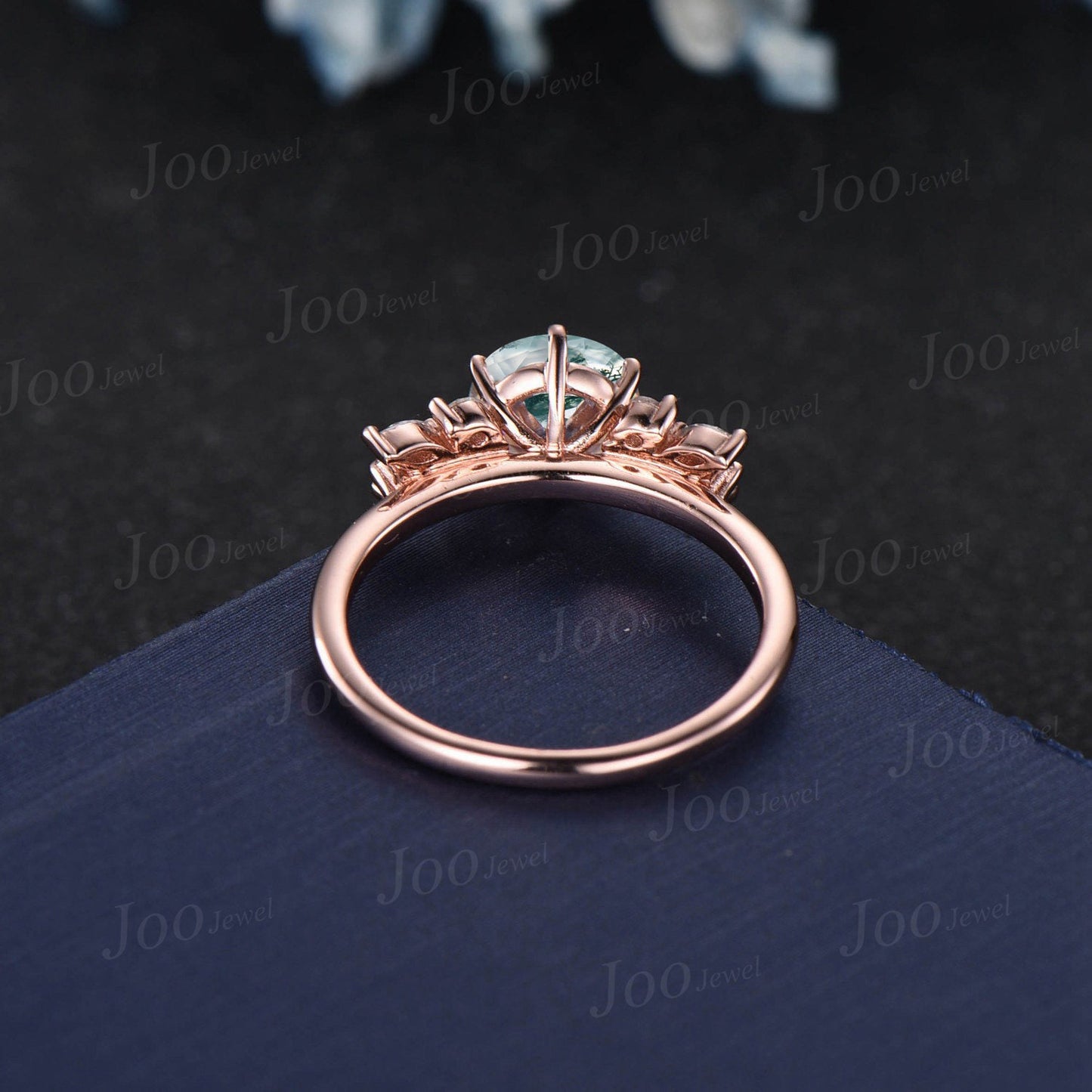 1ct Round Natural Moss Agate Ring Cluster Moissanite Agate Stone Butterfly Wedding Ring Nature Inspired Alternative Green Engagement Rings