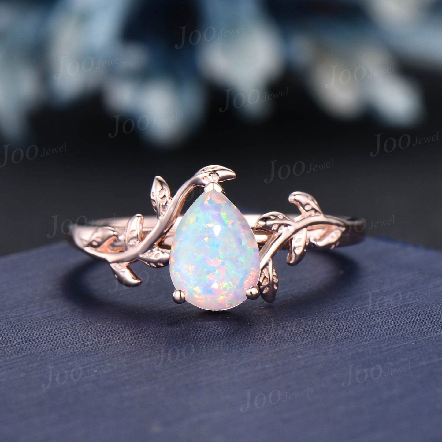 1.25ct Pear Fire Opal Engagement Ring Set Vintage 10K Rose Gold Nature Inspired Opal Diamond Wedding Ring October Birthstone Birthday Gifts