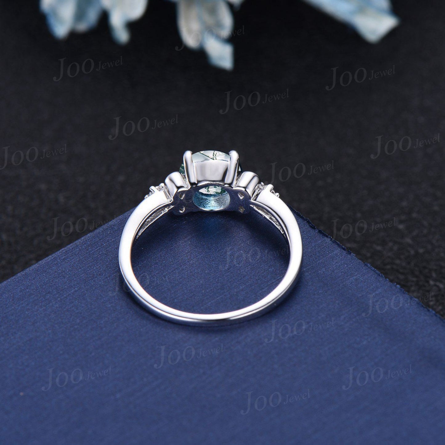 Round Natural Green Moss Agate Engagement Ring Bow Tie Infinity Diamond Wedding Ring Split Shank Band Unique Personalized Anniversary Gifts