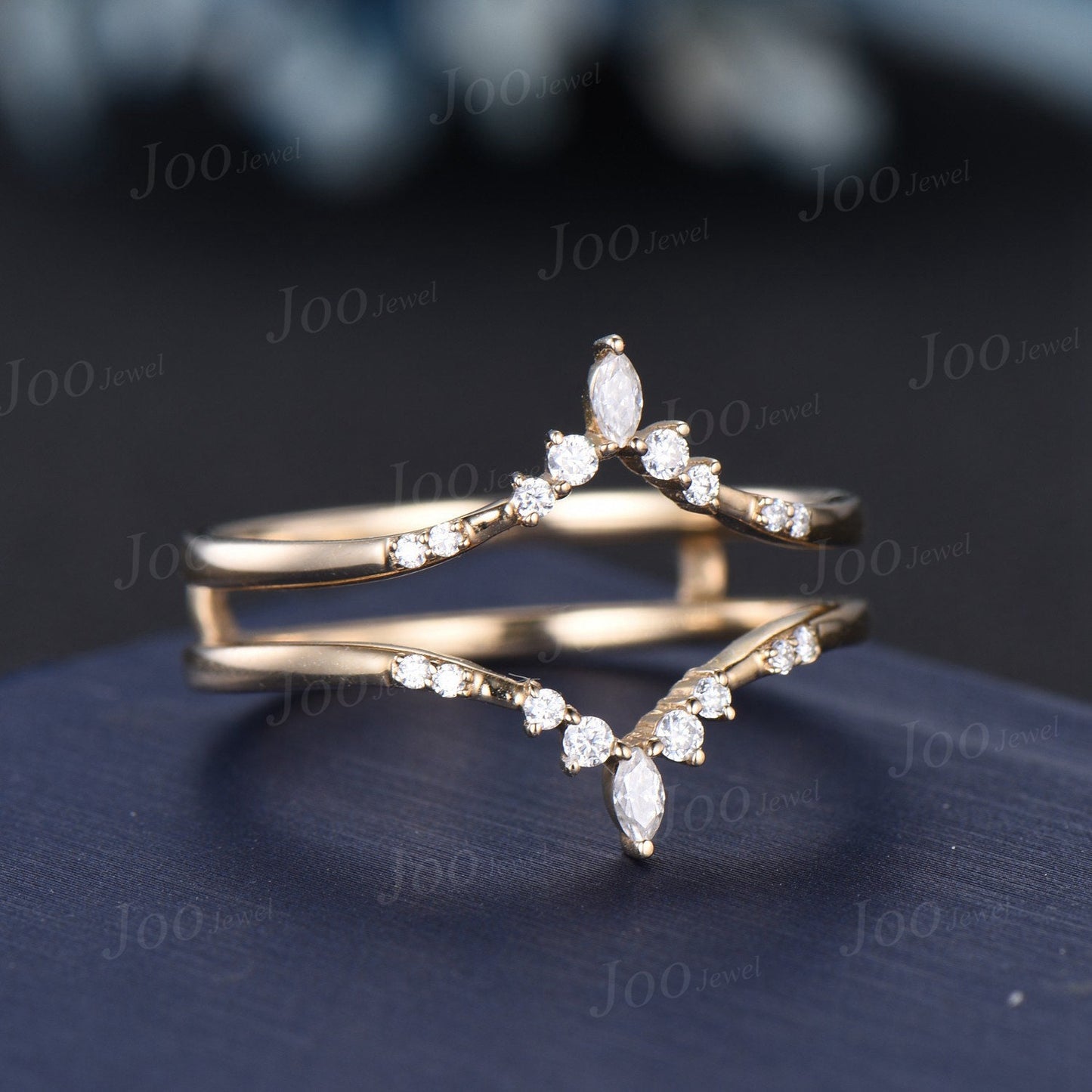 Double Curved Moissanite Wedding Band 14K Gold Enhancer Stacking Matching Nesting Band Bridal Wedding Promise Ring Jacket Anniversary Gifts