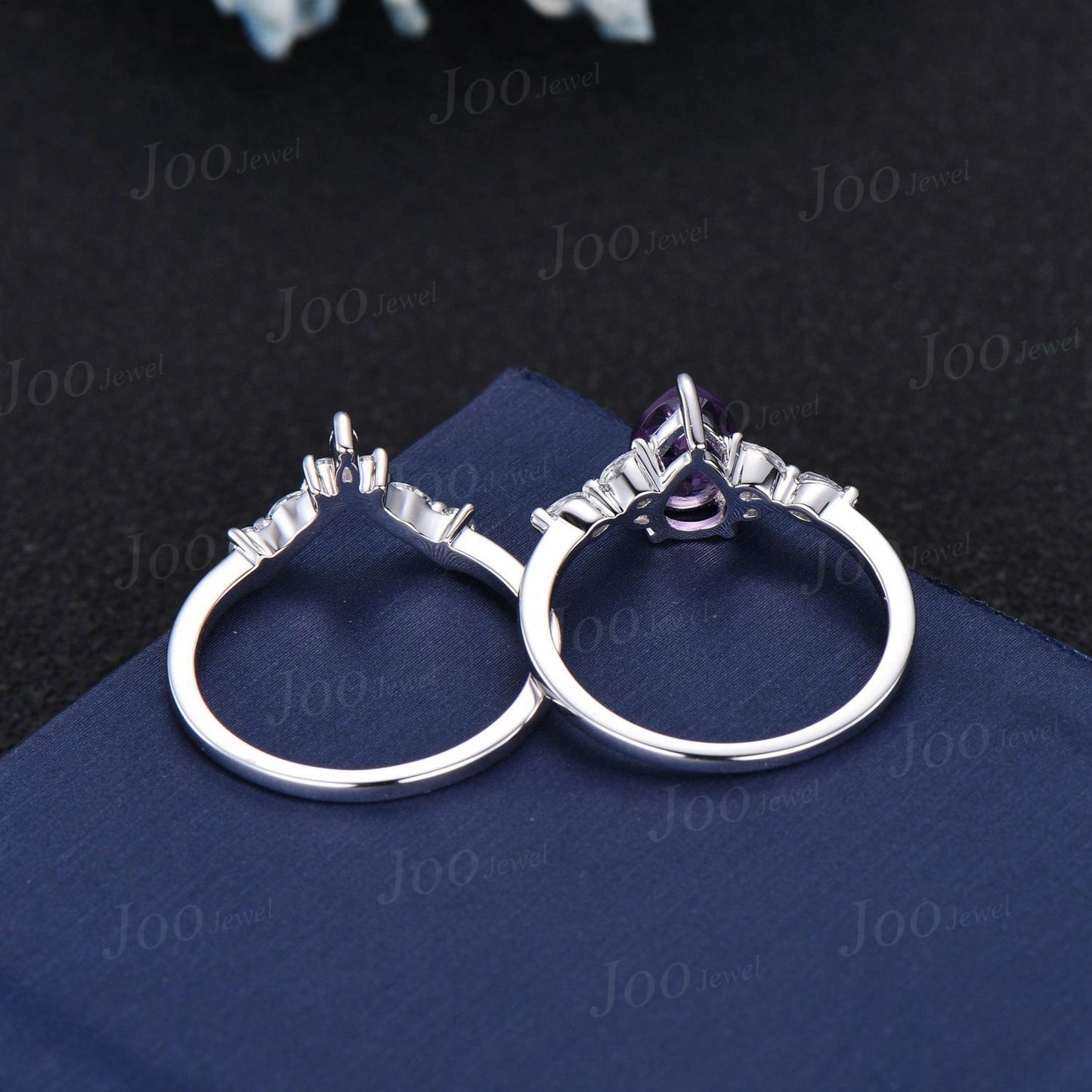 1.25ct Pear Shaped Natural Amethyst Ring Set Silver Platinum Purple Crystal Amethyst Wedding Bridal Ring February Birthstone Jewelry Gifts