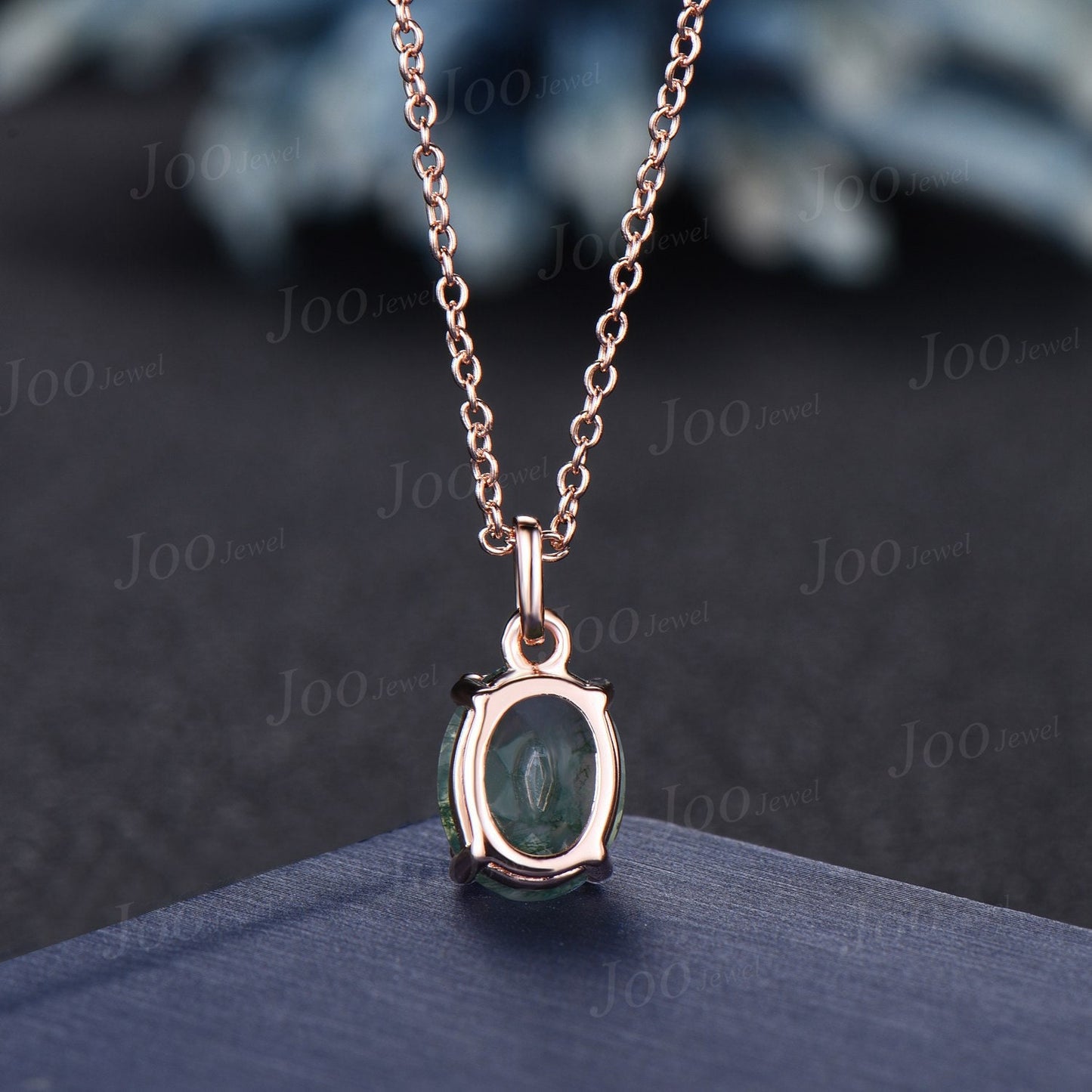Oval Natural Moss Agate Necklace Solid 14k/18k Rose Gold Vintage Unique Personalized Wedding Pendant For Women Her Anniversary Bridal Gifts