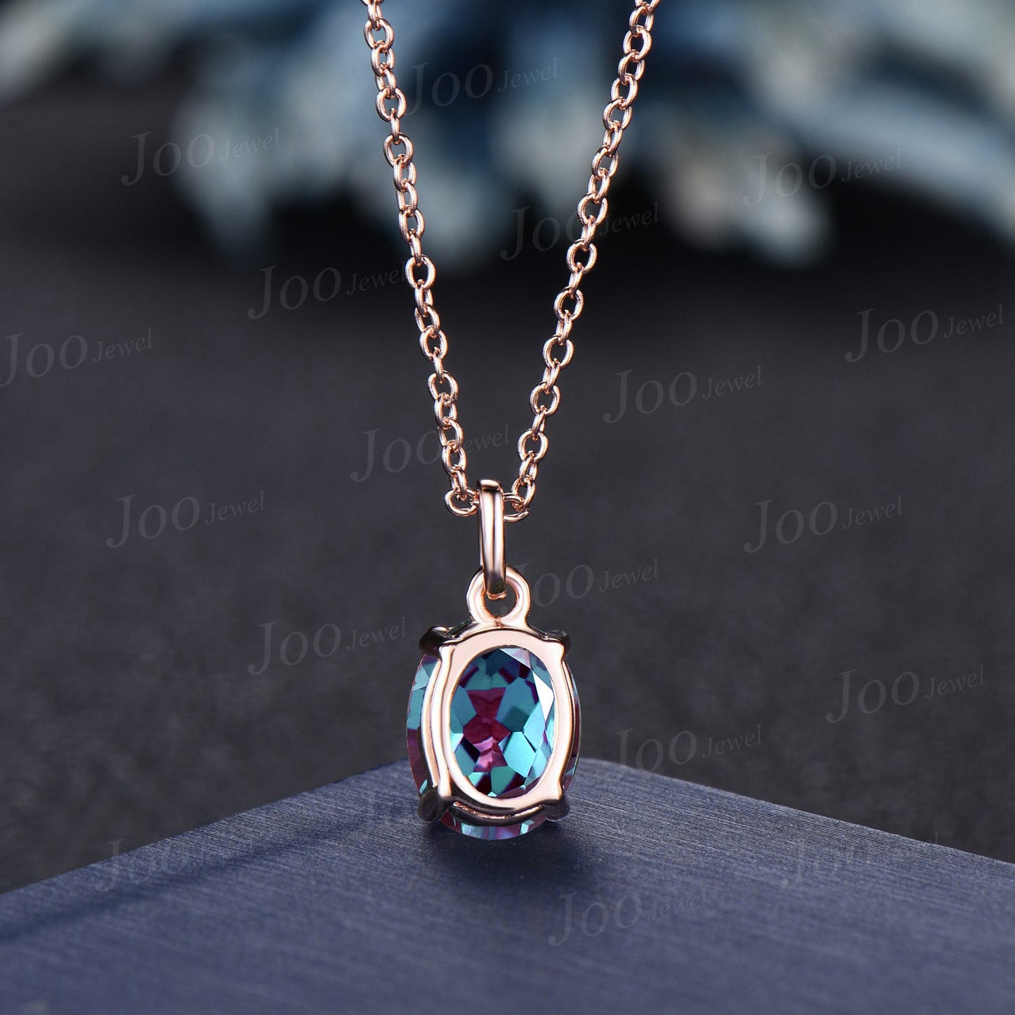 7*9mm Oval Color-Change Alexandrite Pendant Silver/14K/18K Solid Gold June Birthstone Wedding Necklace Alexandrite Solitaire Chain Necklace