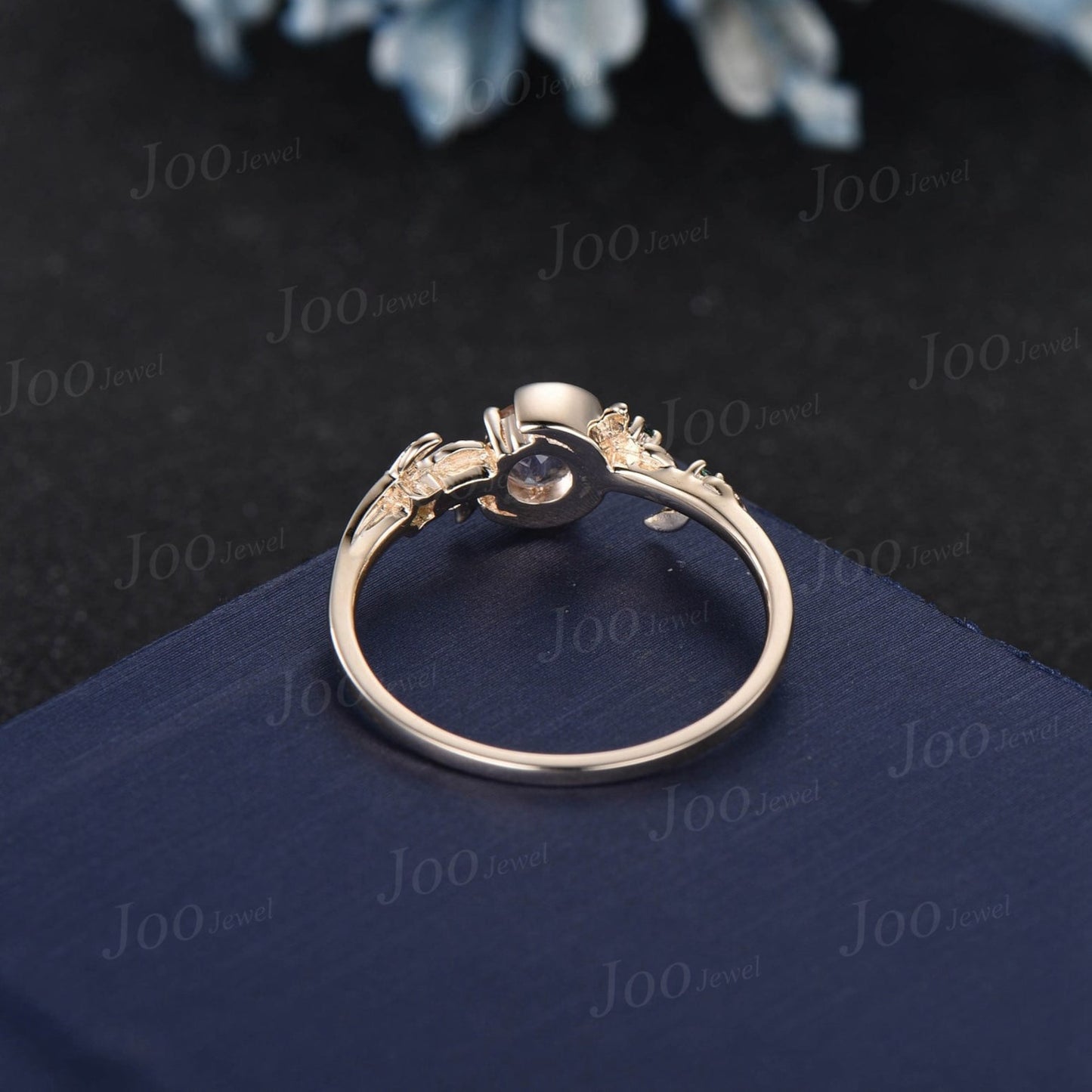 Round Nature Inspired Galaxy Starry Sky Blue Sandstone Engagement Ring Moon Star Design Cluster Amethyst Ring Blue Goldstone Promise Rings