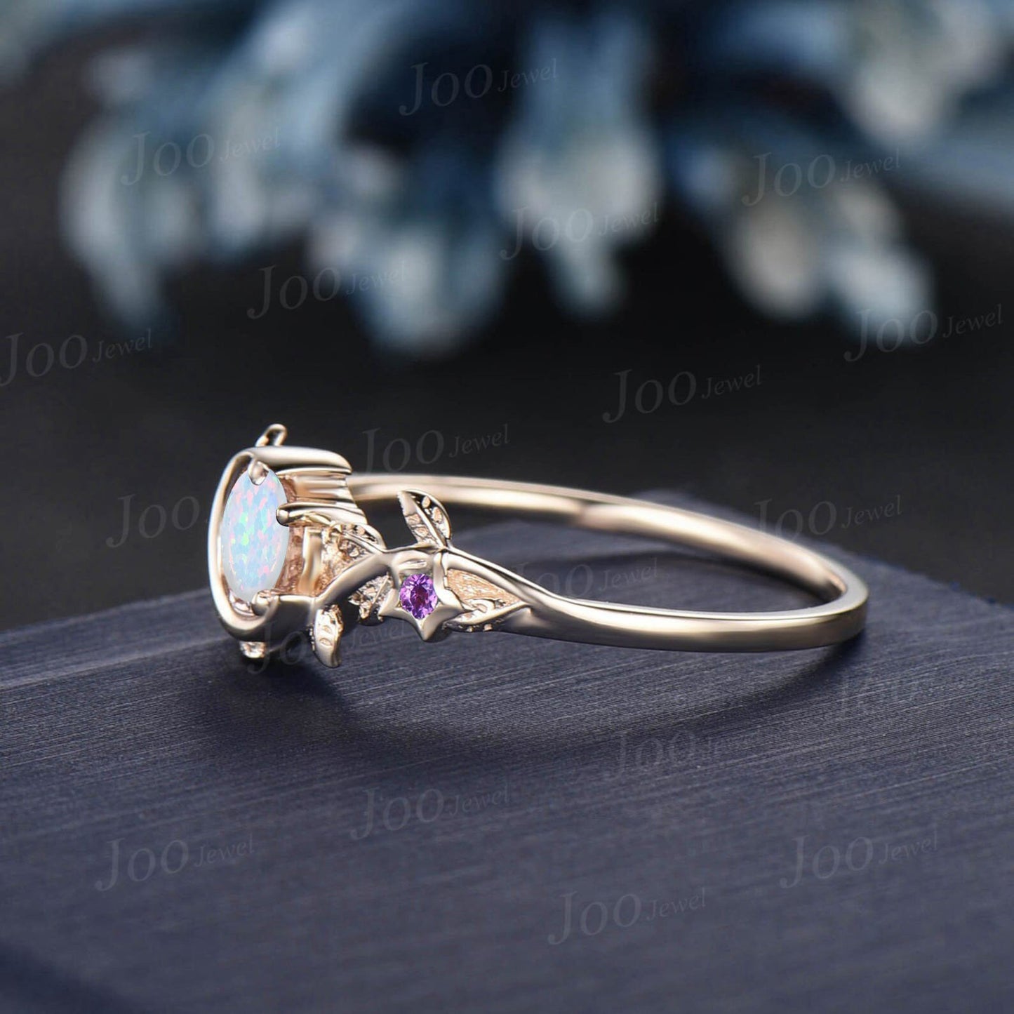 Nature Inspired Branch Opal Engagement Ring Vintage Moon Star Wedding Ring Cluster Amethyst Ring Unique October Birthstone Birthday Gifts