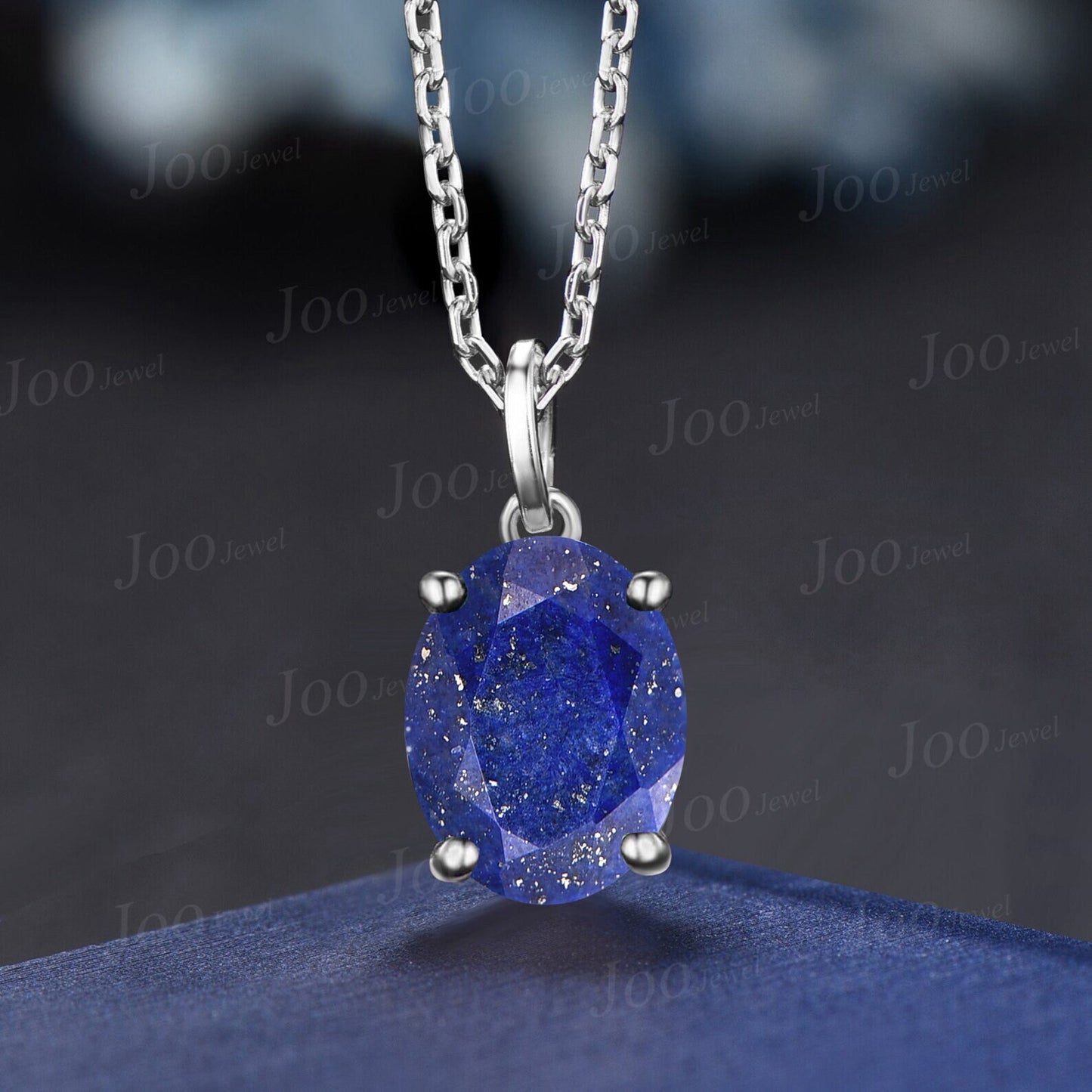 Oval Natural Lapis Lazuli Solitaire Necklace Women Sterling Silver Lapis Gold Wedding Necklace Vintage Blue Gemstone Pendant Antique Gifts