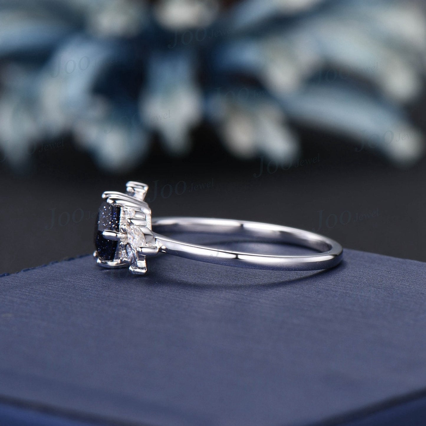 Unique 1ct Hexagon Cut Blue Sandstone Engagement Ring For Women Marquise Alexandrite Wedding Ring Flower Cluster Art Deco Moissanite Ring