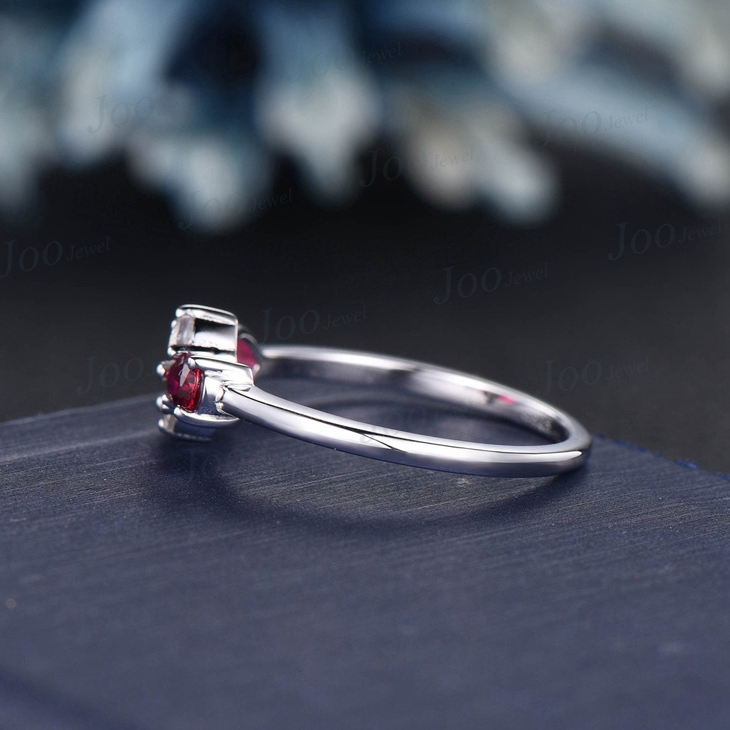 Handmade Pear Cut Red Ruby Ring 10K Rose Gold July Birthstone Promise Ring Vintage Cluster Moonstone Opal Ring Personalized Birthday Gifts