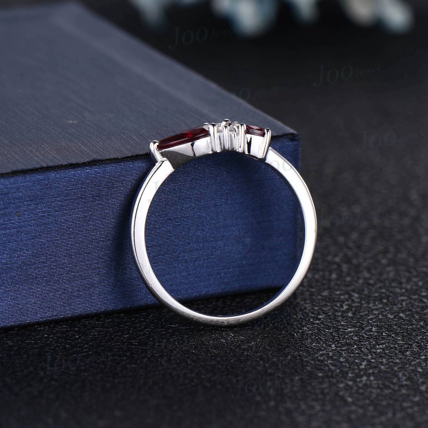 Handmade Pear Cut Red Ruby Ring 10K Rose Gold July Birthstone Promise Ring Vintage Cluster Moonstone Opal Ring Personalized Birthday Gifts