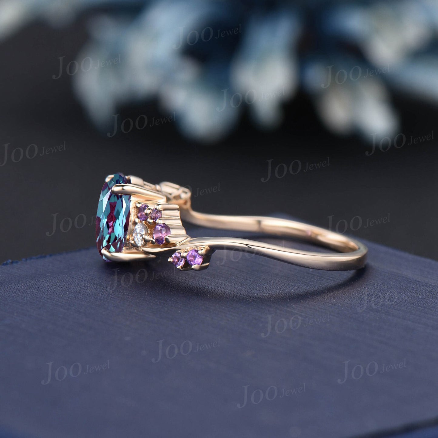 1.5ct Oval Color-Change Alexandrite Engagement Ring Cluster Moissanite Amethyst Twist Wedding Ring June Birthstone Promise Ring Gift Women