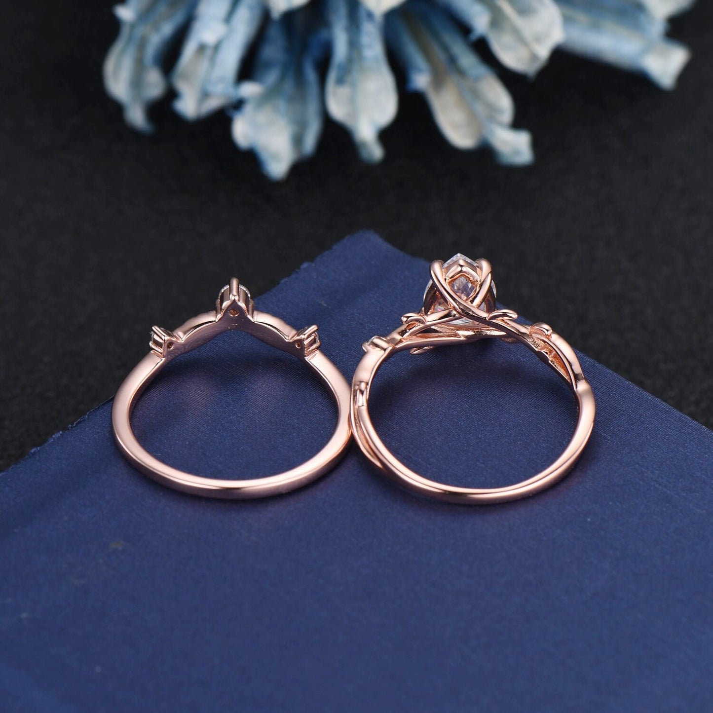 Nature Inspired Moissanite Engagement Ring Set Twist Vine Ring 1.25ct Pear Moissanite Diamond Wedding Ring Teardrop Moissanite Bridal Set