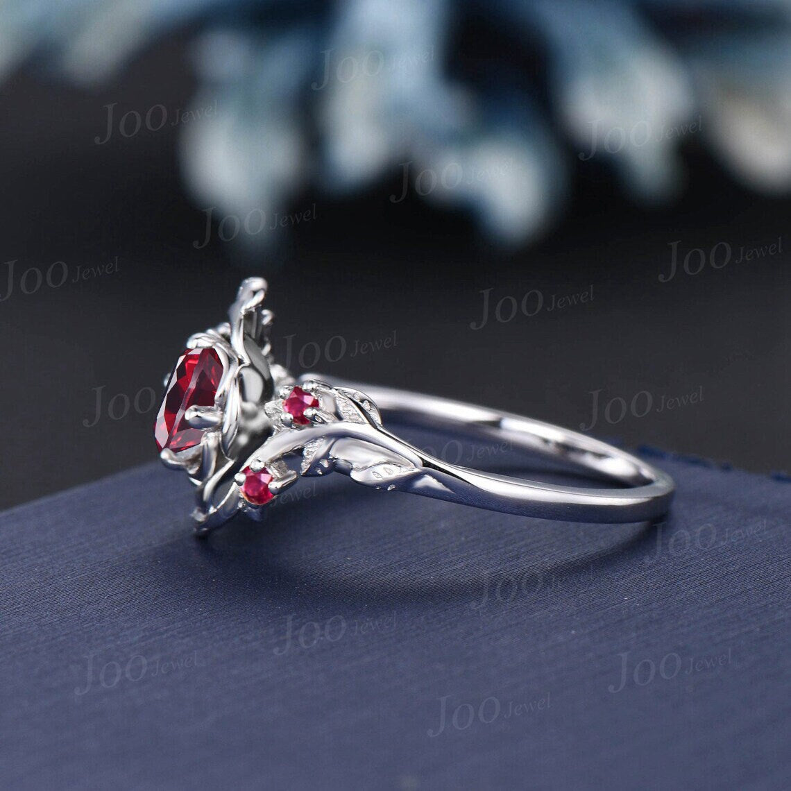 Rose Flower Red Garnet Engagement Rings 14K Rose Gold Twig Leaf Nature Inspired Natural Round Garnet Wedding Ring January Birthstone Gifts