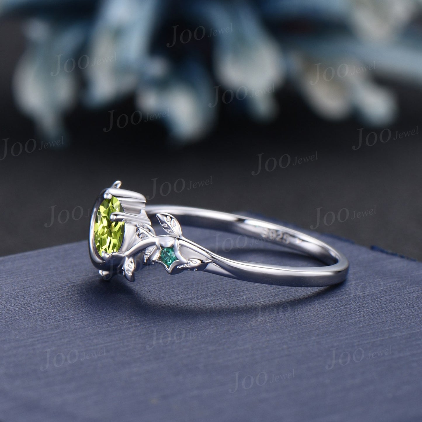 5mm Round Natural Green Peridot Emerald Engagement Ring Vine Twig Leaf Nature Inspired Peridot Wedding Ring Art Deco Moon Star Promise Ring