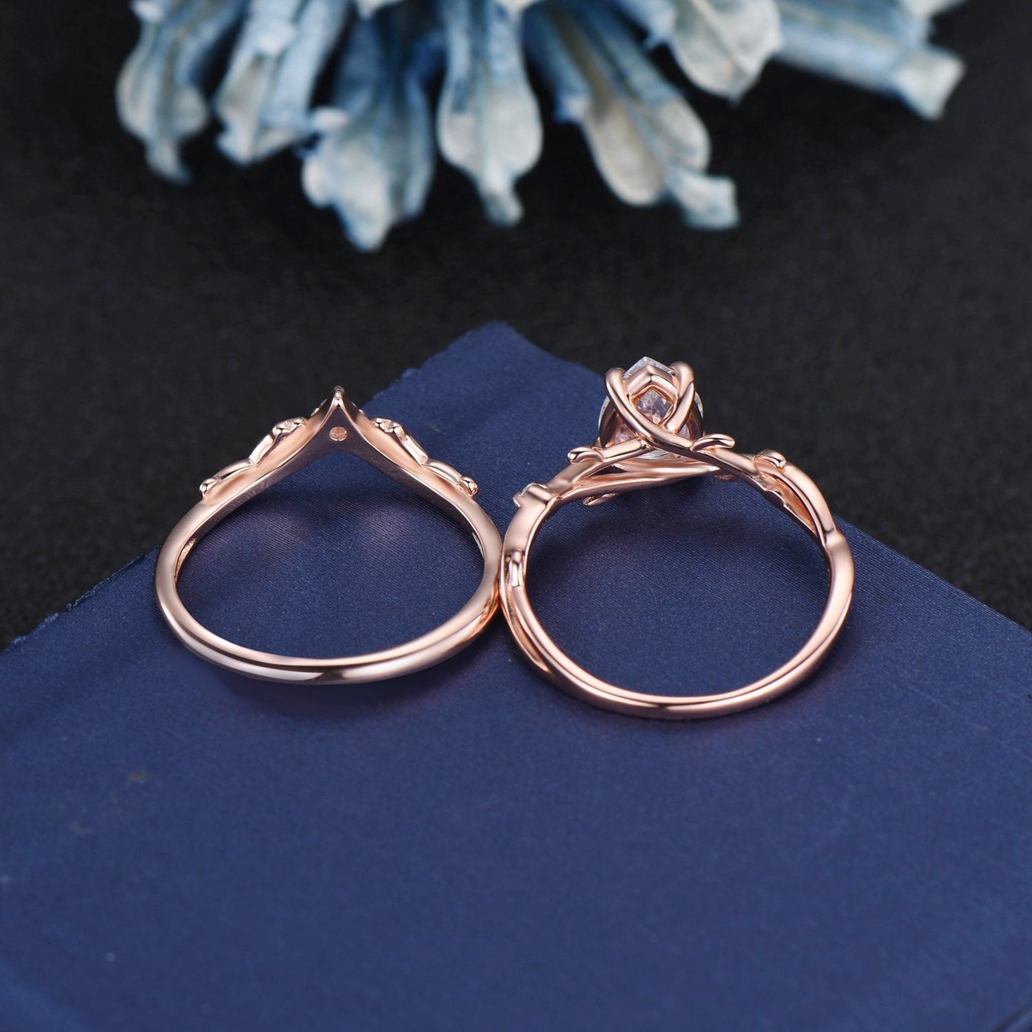 1.25ct Moissanite Diamond Ring Set 14K Rose Gold Nature Inspired Twig Vine Diamond Engagement Ring Unique Pear Wedding Anniversary Ring Gift