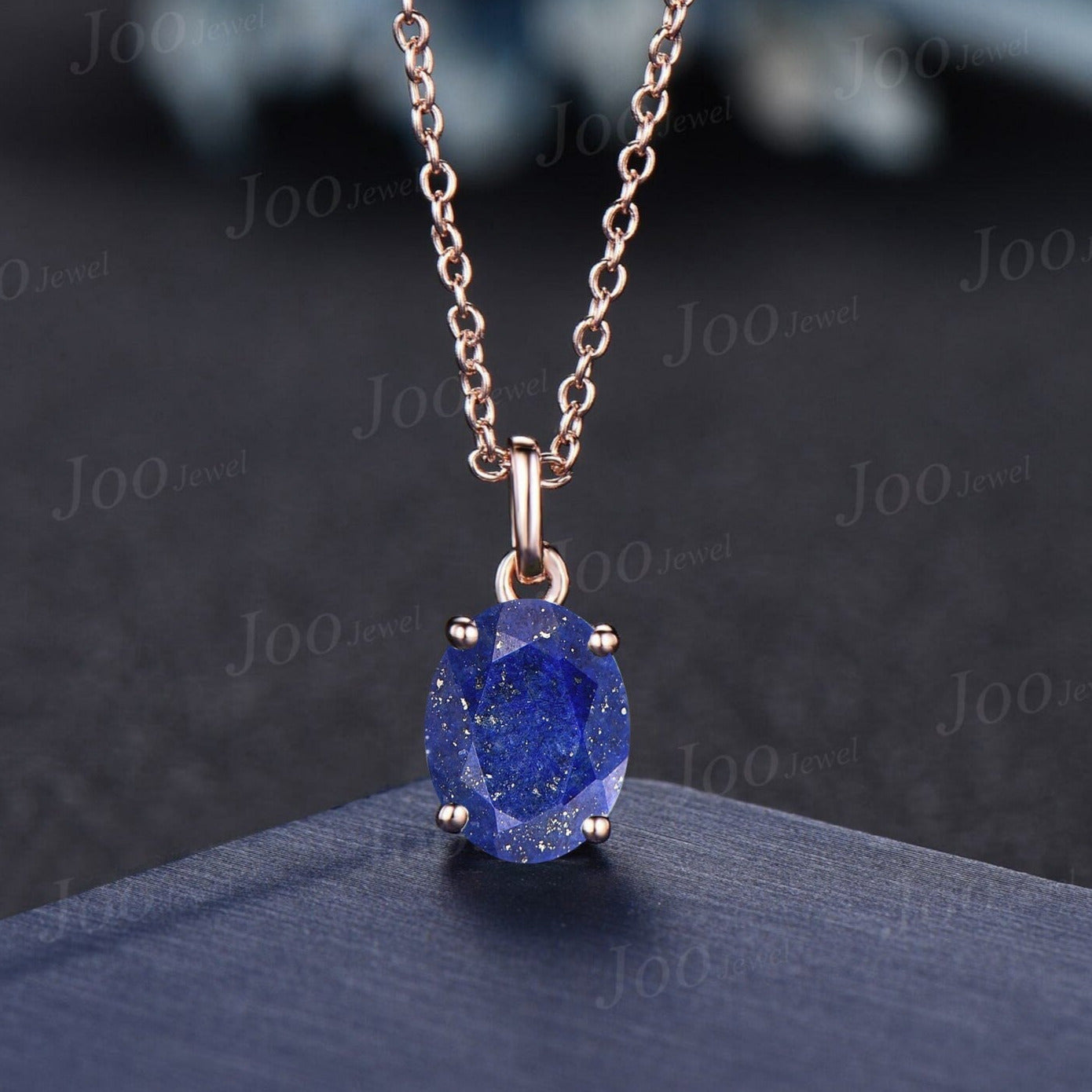 Oval Natural Lapis Lazuli Solitaire Necklace Women Sterling Silver Lapis Gold Wedding Necklace Vintage Blue Gemstone Pendant Antique Gifts