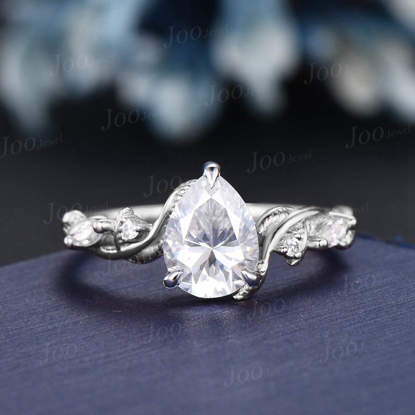 1.25ct Pear Moissanite Diamond Bridal Ring Set Nature Inspired Moissanite Engagement Ring 14k Rose Gold Leaf Vine Branch Wedding Ring Gifts