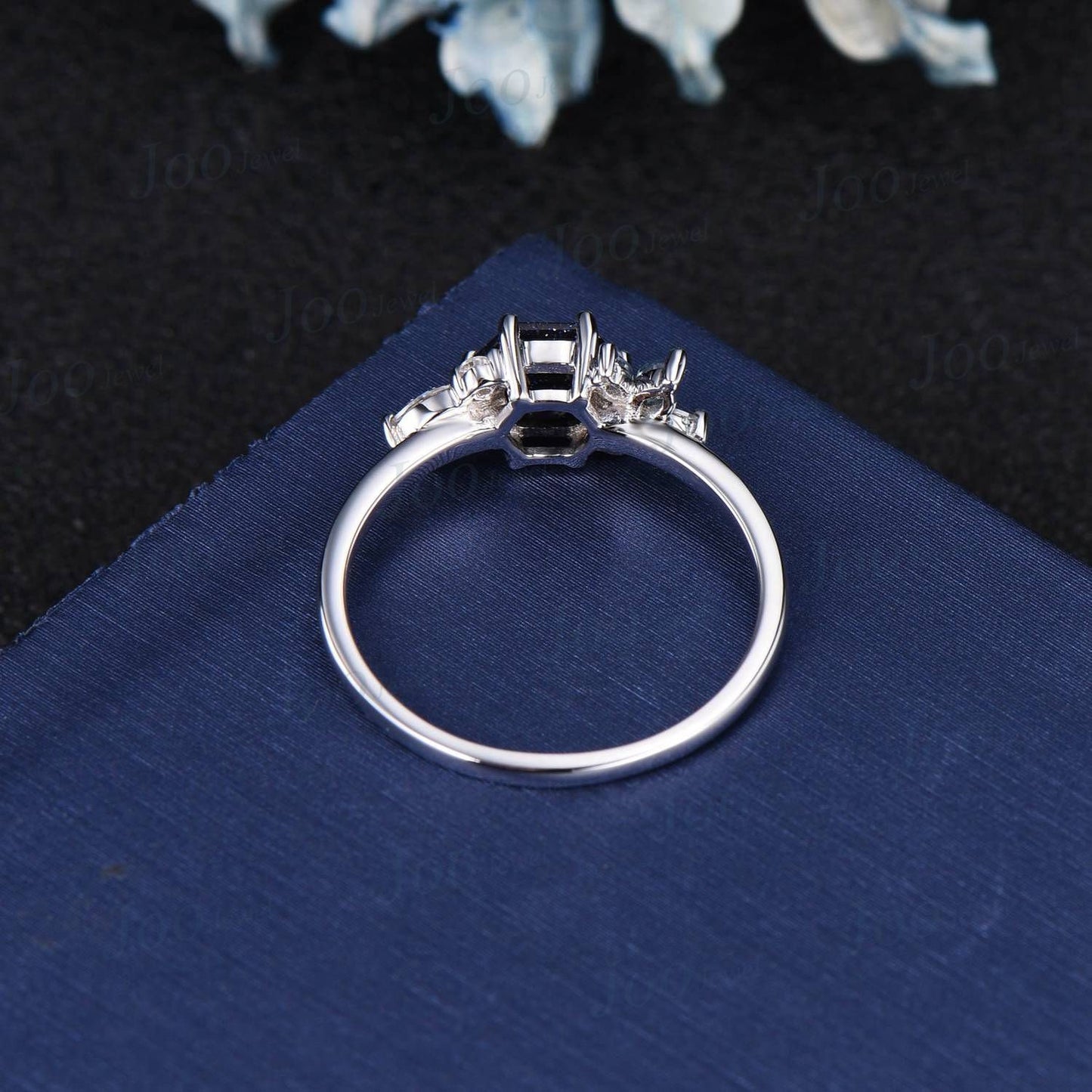 Unique 1ct Hexagon Cut Blue Sandstone Engagement Ring For Women Marquise Alexandrite Wedding Ring Flower Cluster Art Deco Moissanite Ring