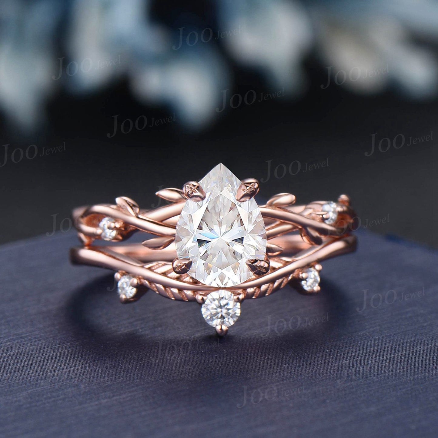 1.25ct Pear Moissanite Diamond Wedding Ring Set 14K Rose Gold Nature Inspired Twig Vine Moissanite Engagement Ring Unique Anniversary Gifts
