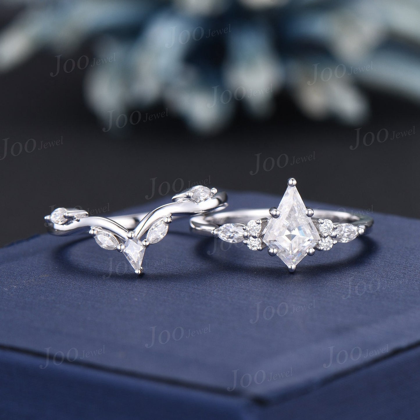 Kite Cut Moissanite Diamond Engagement Ring Set 14K Rose Gold Marquise Moissanite Wedding Bridal Ring Set Unique Anniversary/Promise Gifts