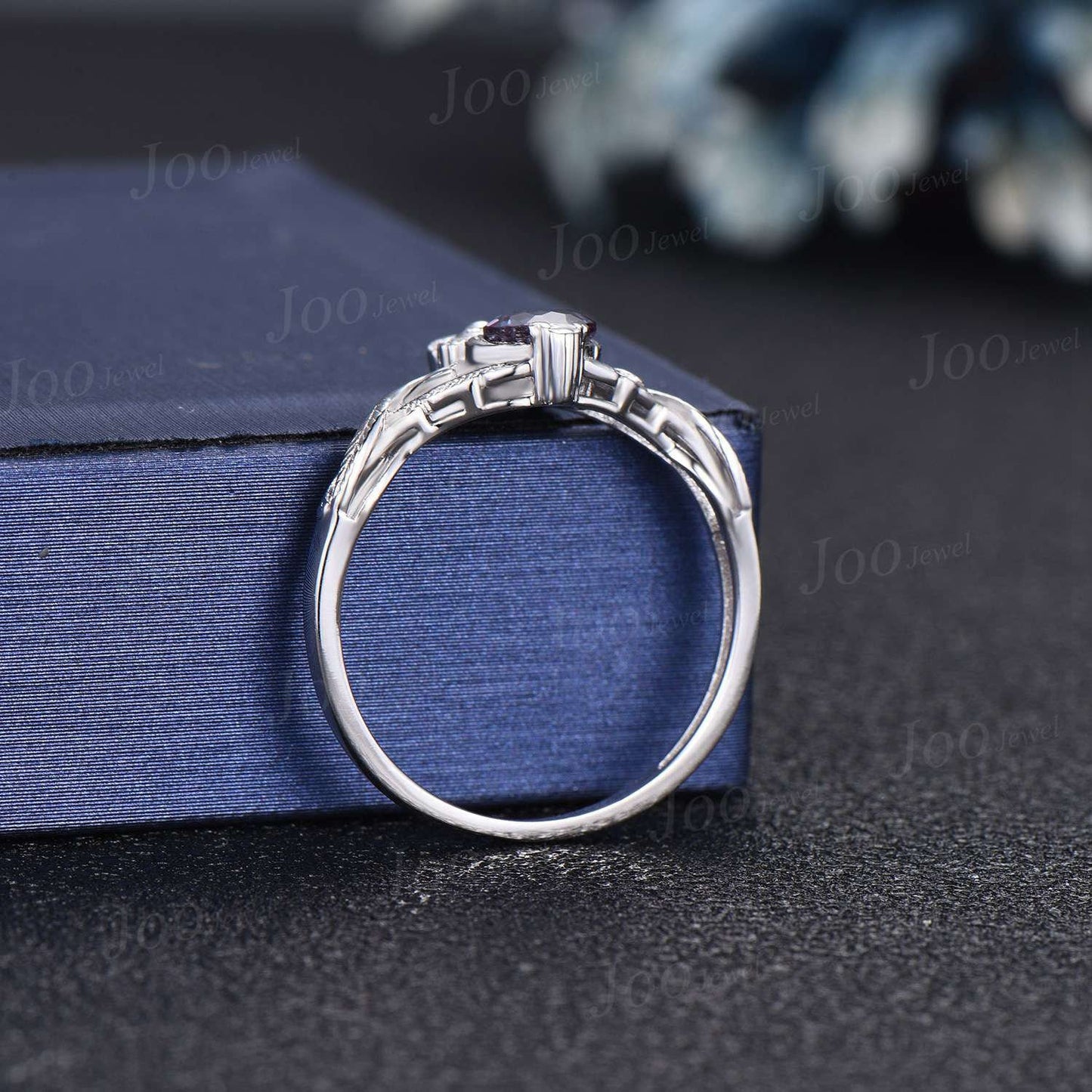 Unique Branch Twig Vine Owl Engagement Ring Round Color-Change Alexandrite Wedding Ring Cute Owl Antique Nature Inspired Alexandrite Jewelry