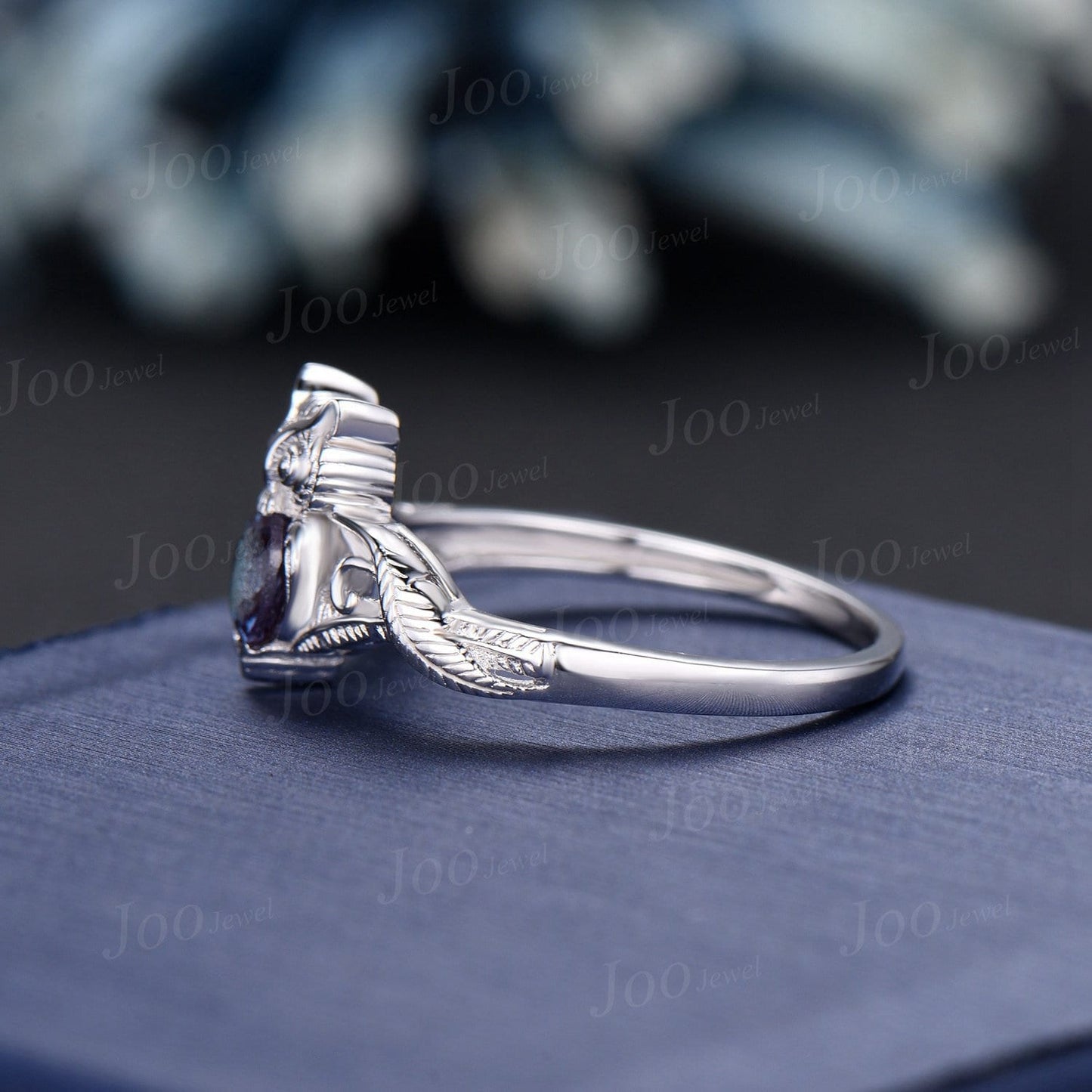 Unique Branch Twig Vine Owl Engagement Ring Round Color-Change Alexandrite Wedding Ring Cute Owl Antique Nature Inspired Alexandrite Jewelry