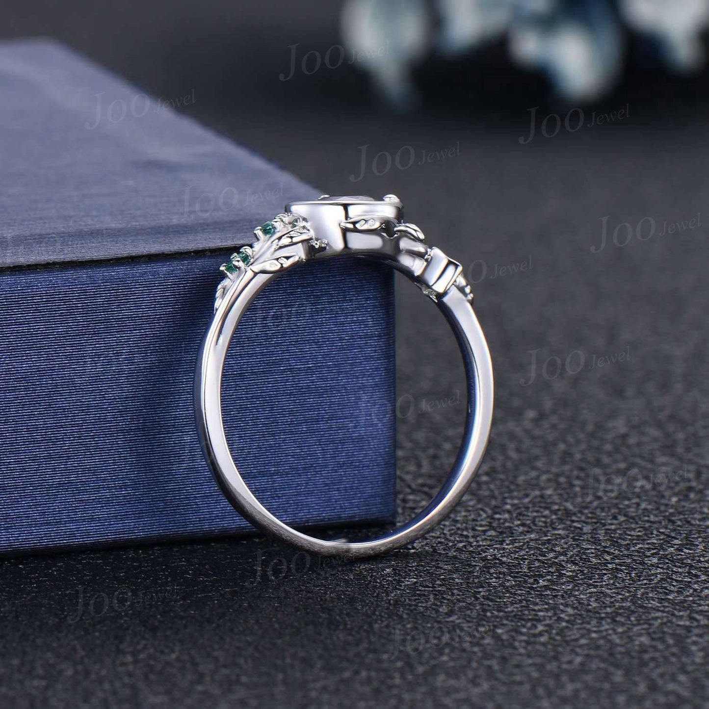 Sterling Silver Round Alexandrite Nature Engagement Ring June Birthstone Gift Cluster Emerald Moon Wedding Ring Unique Birthday Gift Women