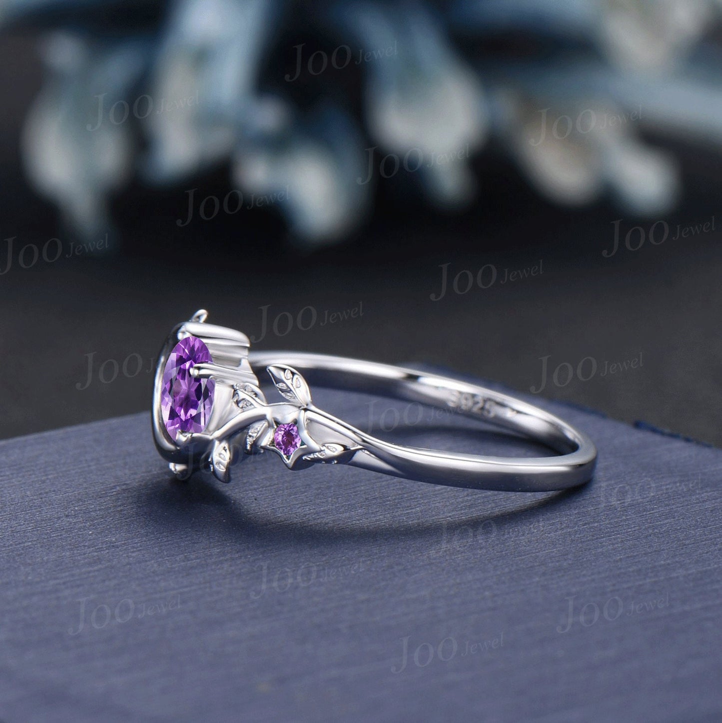 Nature Inspired Branch Natural Amethyst Engagement Ring Vintage Moon Star Wedding Ring Round Amethyst Ring Unique February Birthstone Gifts