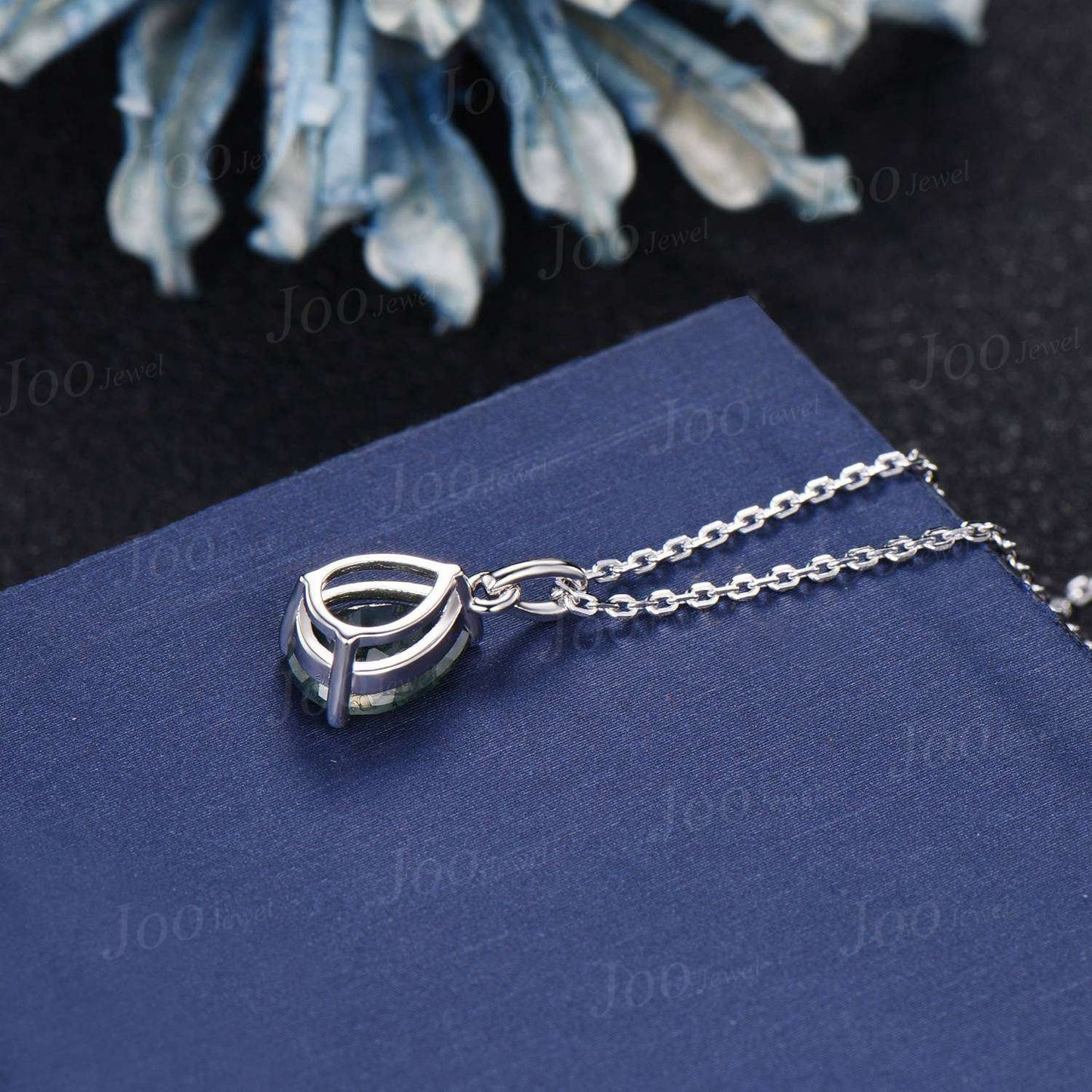 Natural Teardrop Moss Agate Necklace Silver/Solid 14k/18k Rose Gold Vintage Personalized Wedding Pendant For Women Anniversary Bridal Gifts