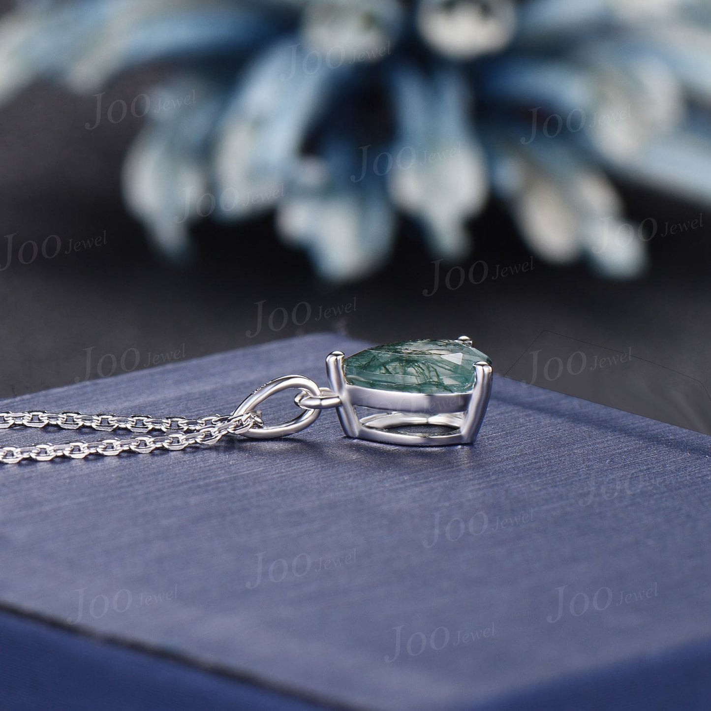 Natural Teardrop Moss Agate Necklace Silver/Solid 14k/18k Rose Gold Vintage Personalized Wedding Pendant For Women Anniversary Bridal Gifts