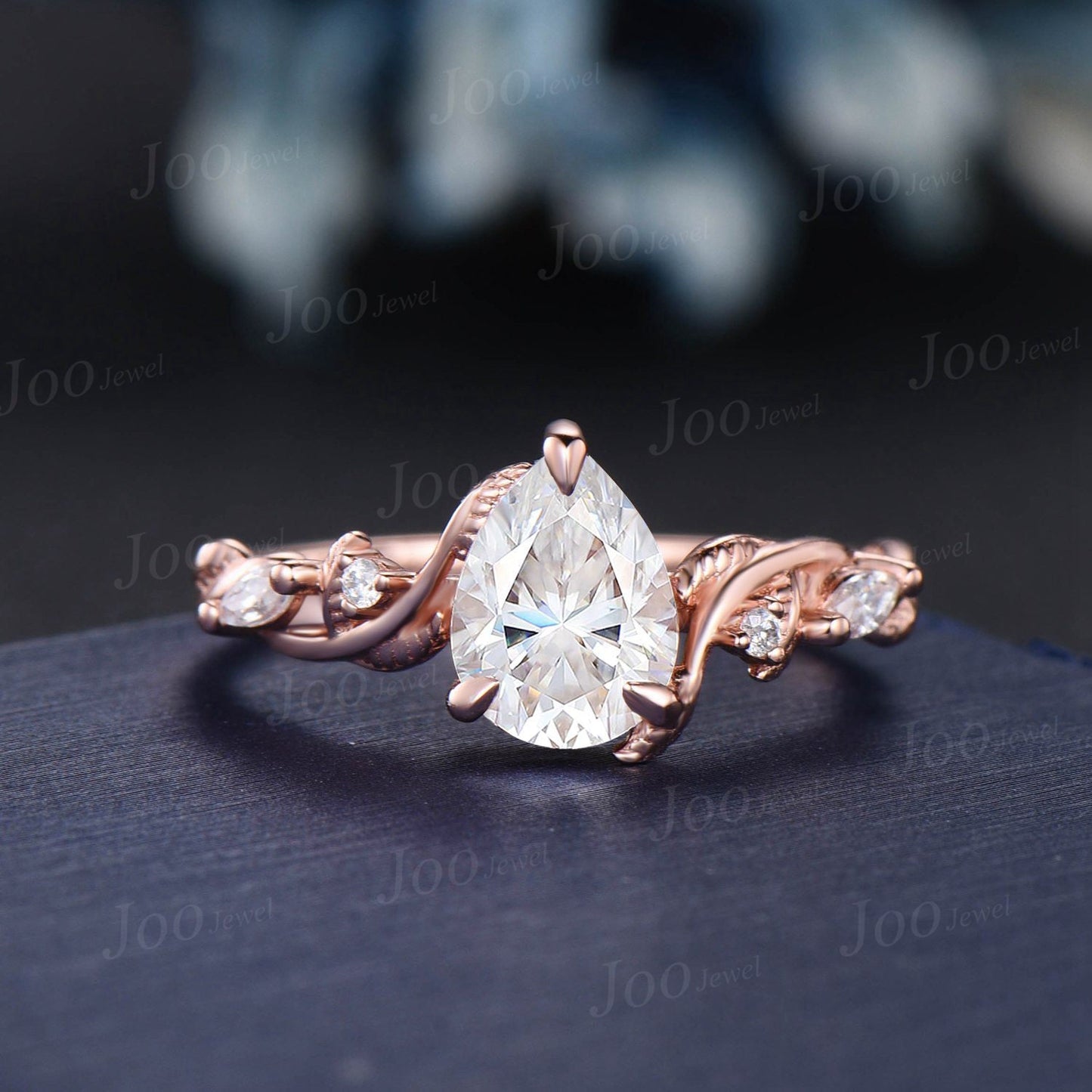 1.25ct Leaf Nature Inspired Moissanite Diamond Engagement Rings Set 14K Rose Gold Pear Wedding Ring Unique Proposal Anniversary Gifts Women