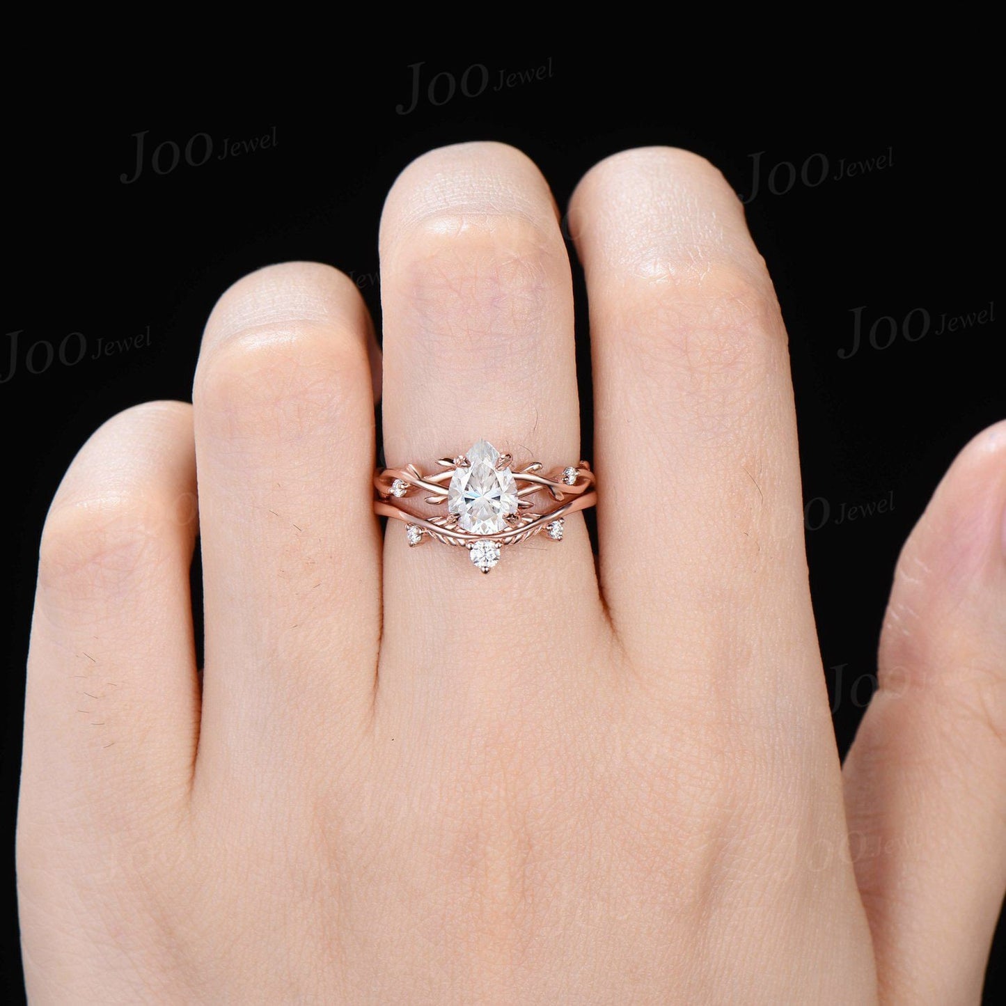 1.25ct Pear Moissanite Diamond Wedding Ring Set 14K Rose Gold Nature Inspired Twig Vine Moissanite Engagement Ring Unique Anniversary Gifts