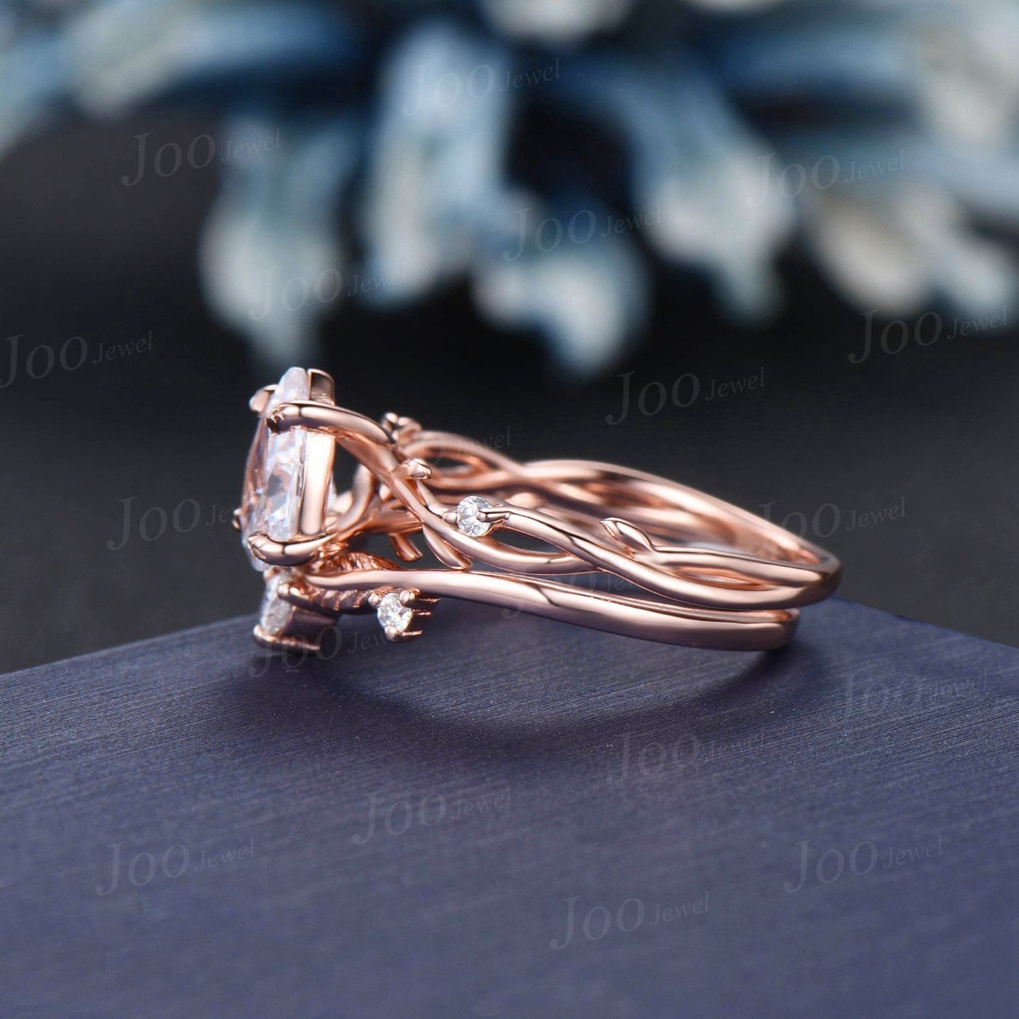 1.25ct Pear Moissanite Diamond Wedding Ring Set 14K Rose Gold Nature Inspired Twig Vine Moissanite Engagement Ring Unique Anniversary Gifts