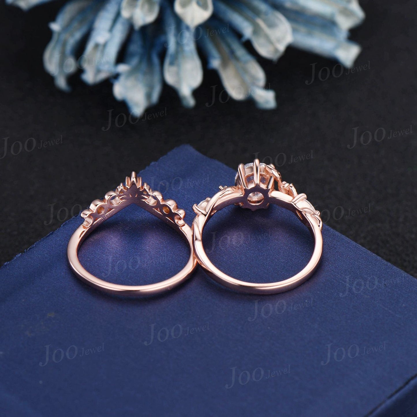 1.5ct Moissanite Diamond Wedding Ring Set 14K Rose Gold Nature Inspired Moon Leaf Oval Moissanite Engagement Ring Unique Anniversary Gifts