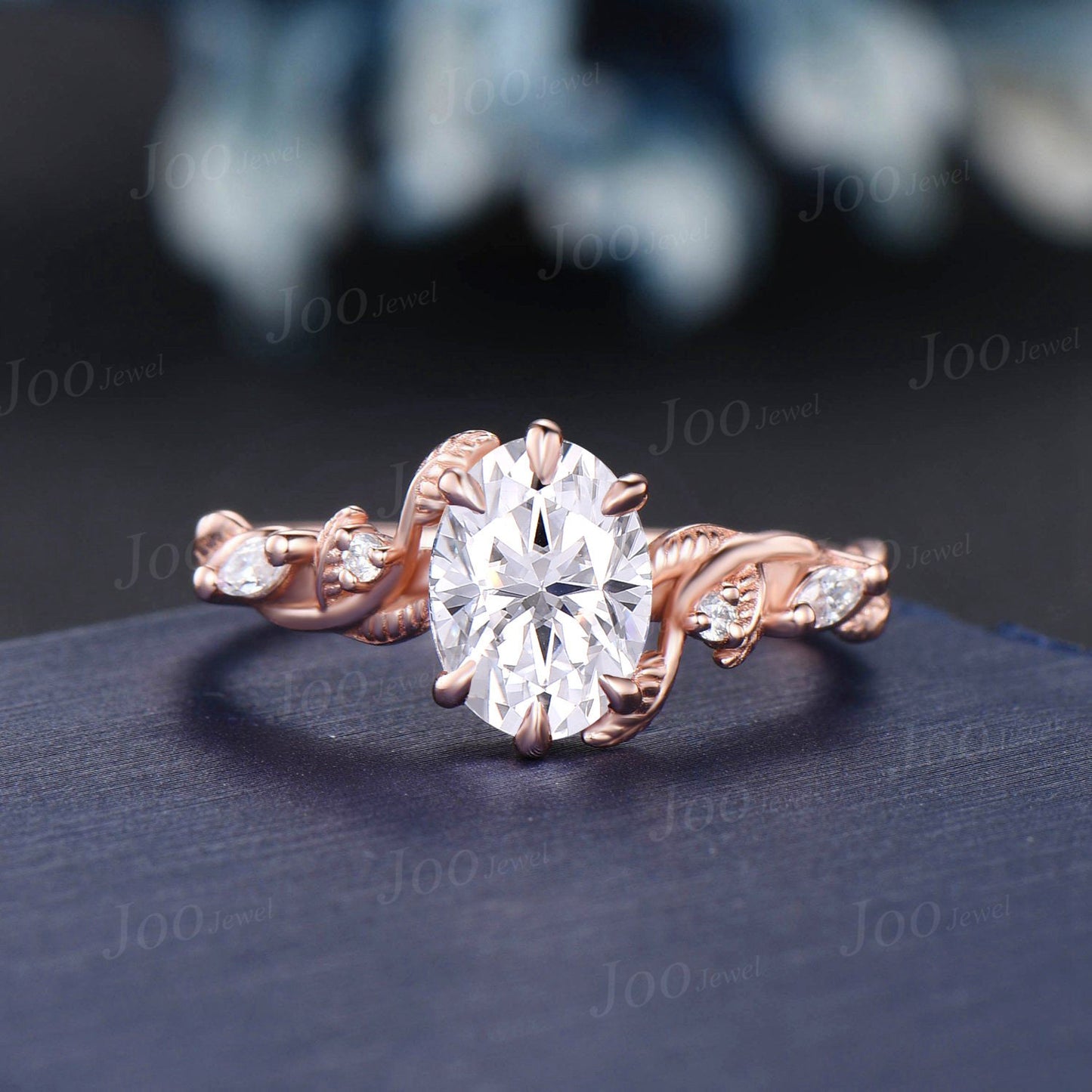 1.5ct Moissanite Diamond Wedding Ring Set 14K Rose Gold Nature Inspired Moon Leaf Oval Moissanite Engagement Ring Unique Anniversary Gifts
