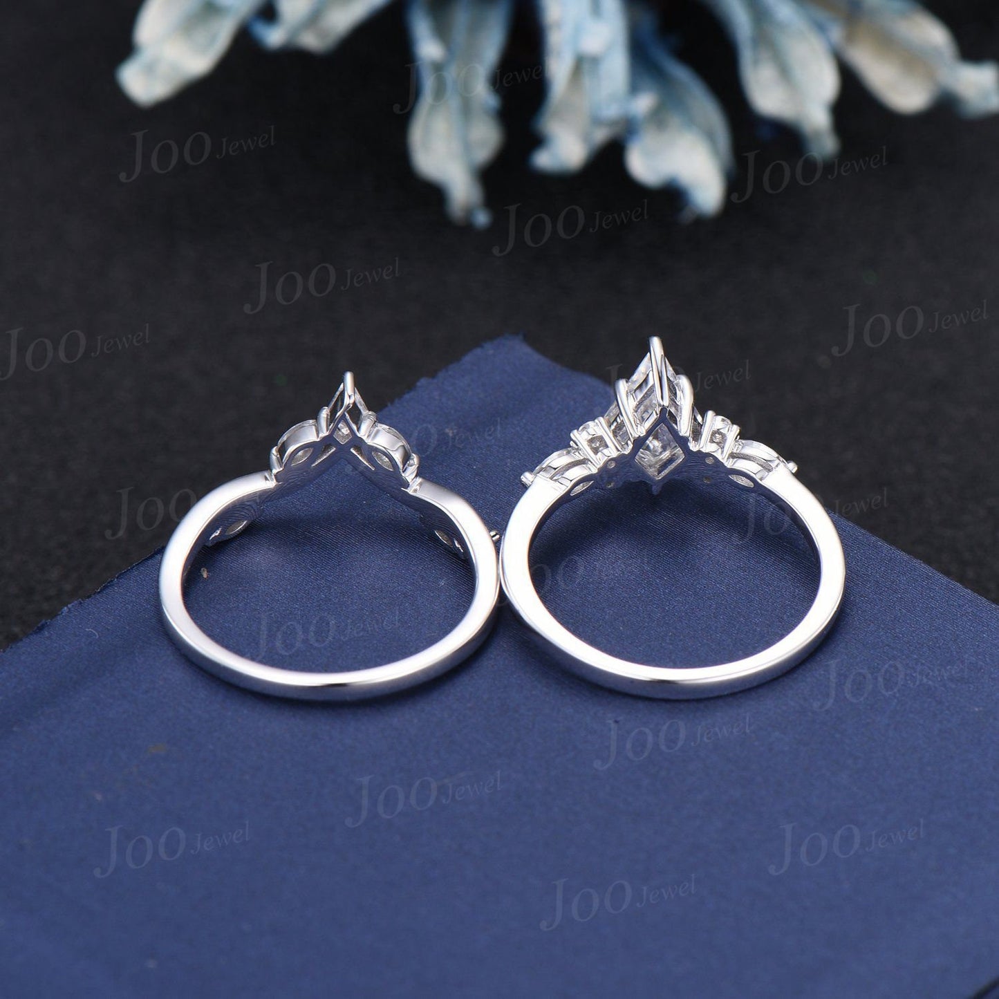 Kite Cut Moissanite Diamond Engagement Ring Set 14K Rose Gold Marquise Moissanite Wedding Bridal Ring Set Unique Anniversary/Promise Gifts