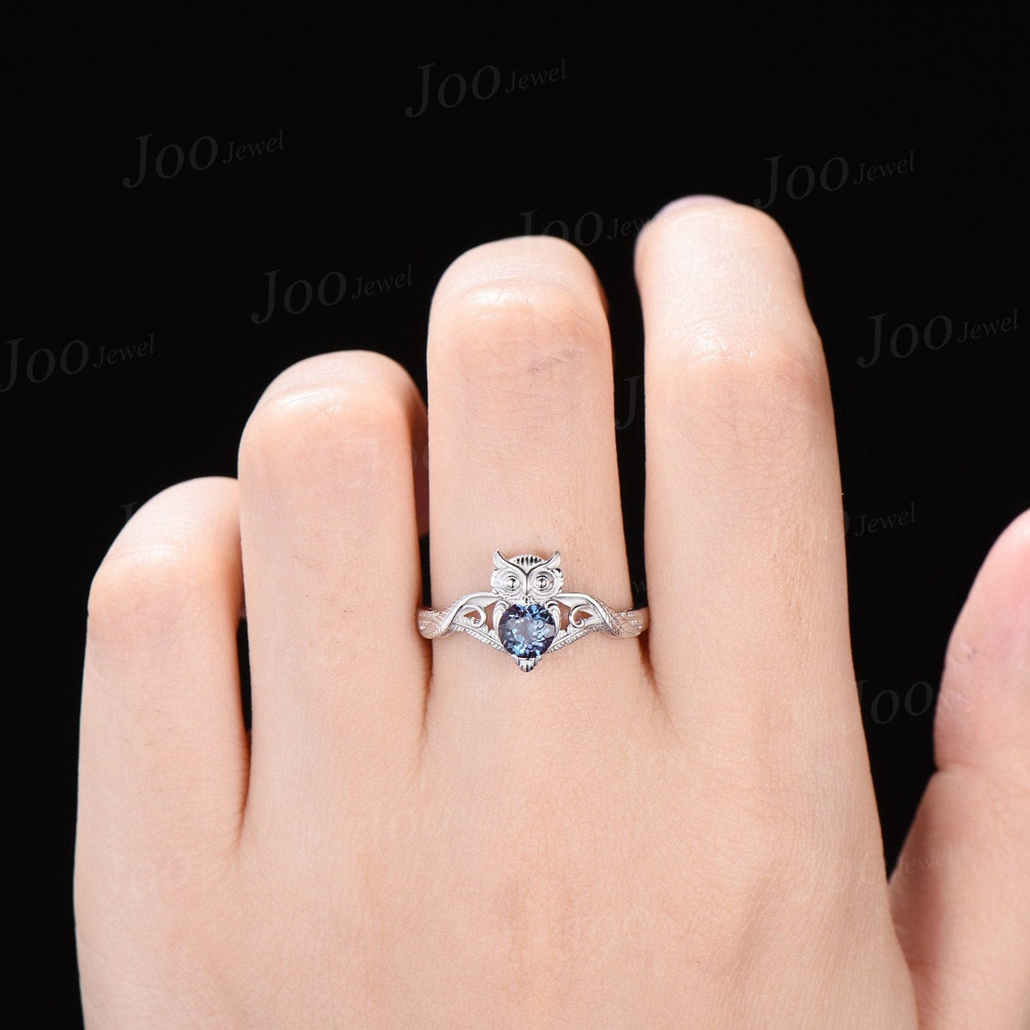 Unique Branch Twig Vine Owl Engagement Ring Round Color-Change Alexandrite Wedding Ring Cute Owl Antique Nature Inspired Alexandrite Jewelry