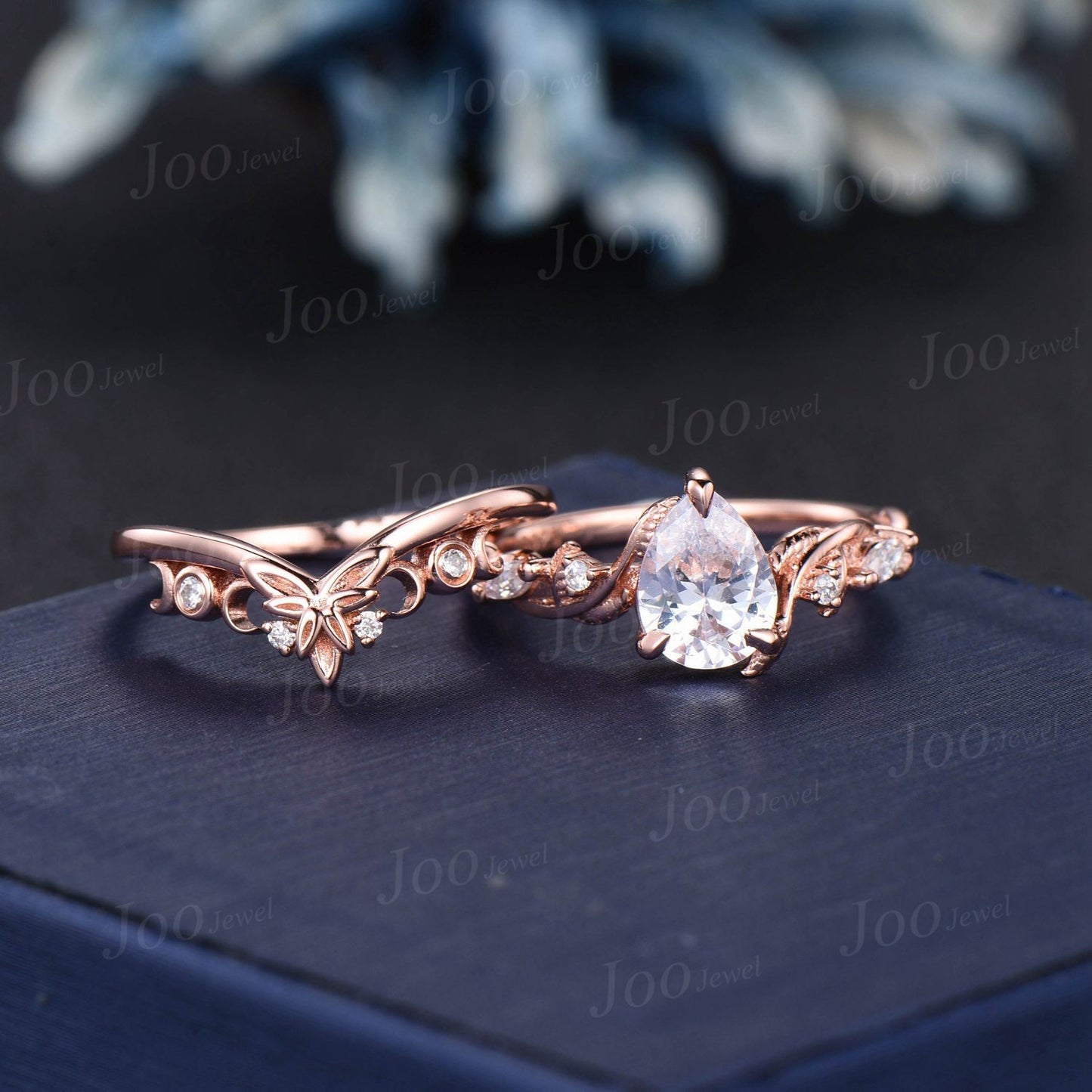 1.25ct Leaf Nature Inspired Moissanite Diamond Engagement Rings Set 14K Rose Gold Pear Wedding Ring Unique Proposal Anniversary Gifts Women