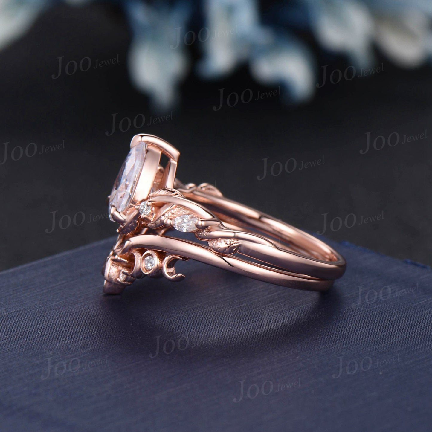 1.25ct Leaf Nature Inspired Moissanite Diamond Engagement Rings Set 14K Rose Gold Pear Wedding Ring Unique Proposal Anniversary Gifts Women