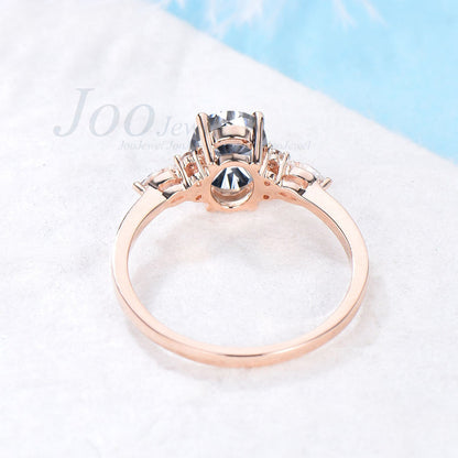 Grey Moissanite Engagement Ring Rose Gold 1.5ct Oval Cut Grey Moissanite Ring Grey Gemstone Ring Vintage Cluster Promise Wedding Ring Women