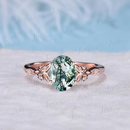 Round Cut Natural Moss Agate Diamond Wedding Ring 14K Rose Gold Celtic Trinity Knot Irish Engagement Ring Unique Anniversary Gifts for Women