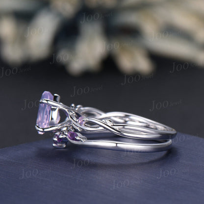 1.25ct Nature Inspired Pear Cut Natural Lavender Amethyst Bridal Ring Set Sterling Silver Light Purple Crystal Twig Vine Wedding Ring Gift