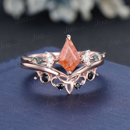 Sterling Silver Kite Cut Nature Sunstone Ring Genuine Sunstone Engagement Ring Orange Gemstone Jewelry Unique Birthday Gift for Daughter