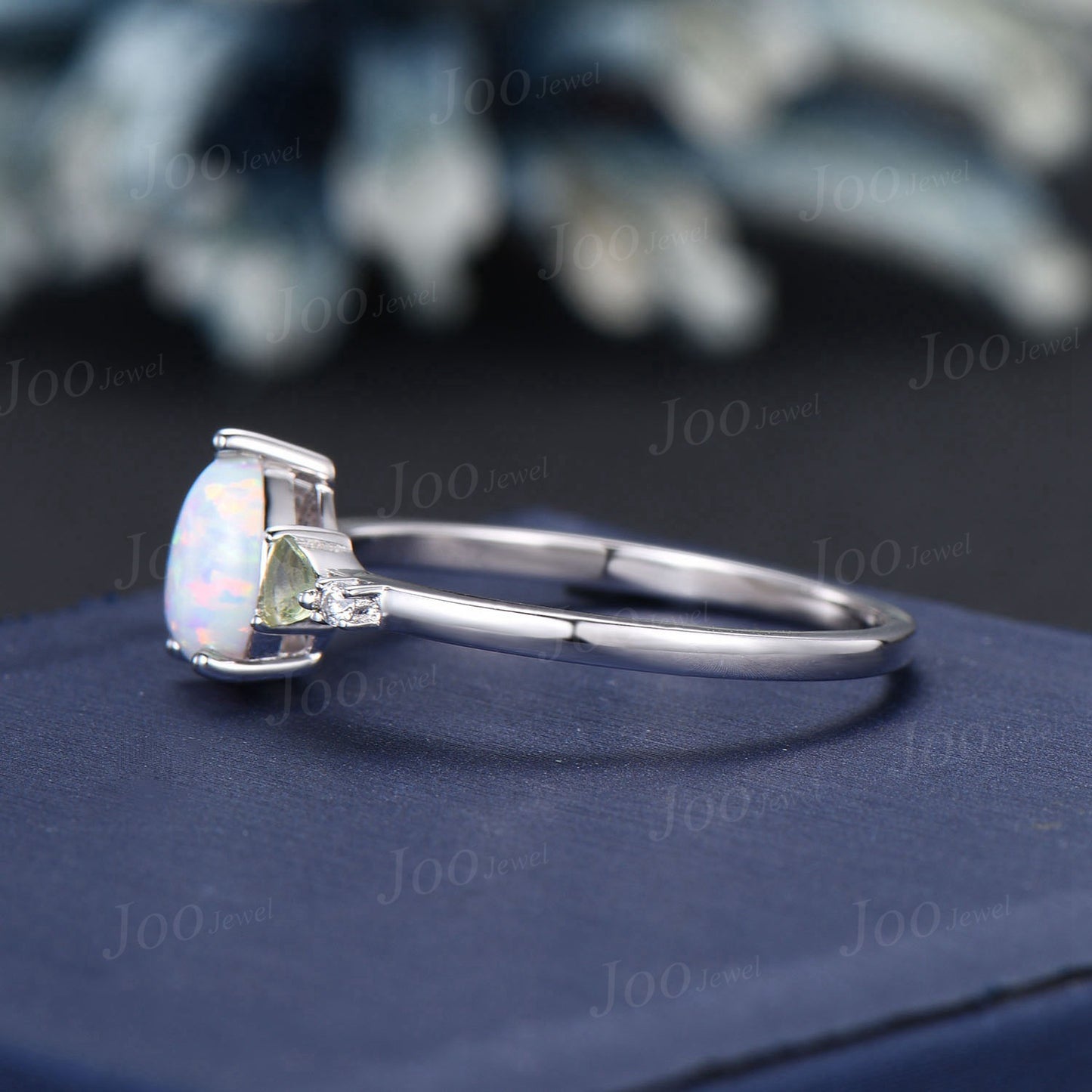 1.25ct Pear Opal Cluster Engagement Rings Personalized Multi-birthstone Topaz Peridot Blue Sapphire Alexandrite Ring White Opal Wedding Ring
