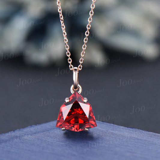 Shield Cut Natural Garnet Necklace Sterling Silver Vintage Unique Personalized Solitaire Gemstone Necklace For Women Unique Anniversary Gift