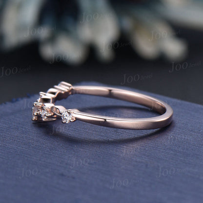 Nature Inspired Leaf Moissanite/Diamond Curved Wedding Band 14K Rose Gold Art Deco Vintage Twig Vine Matching Band Promise Rings for Women